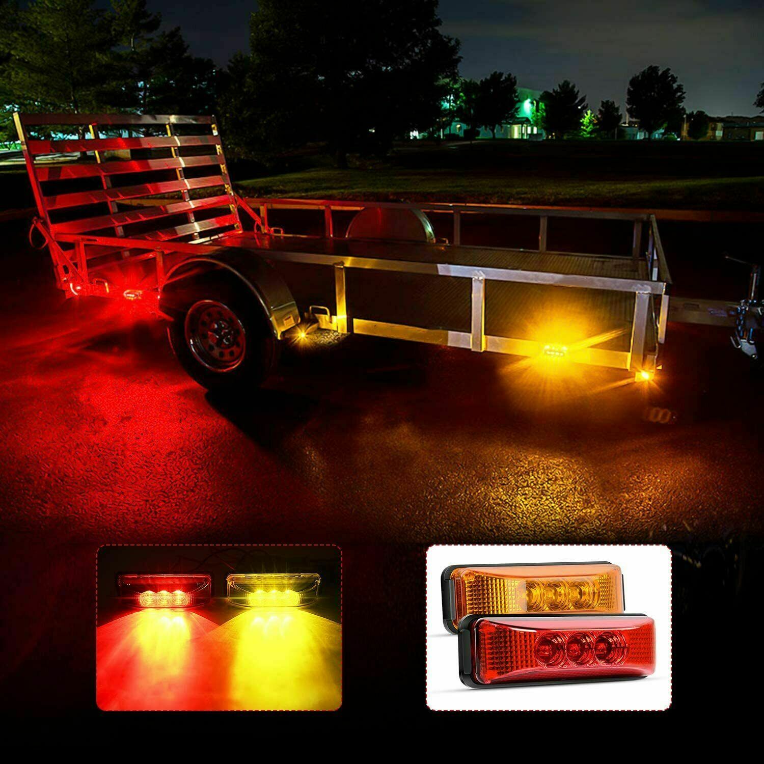 4x 3.9" Red Amber 3-LED Side Marker Lights Clearance Light Truck Trailer RV 12V