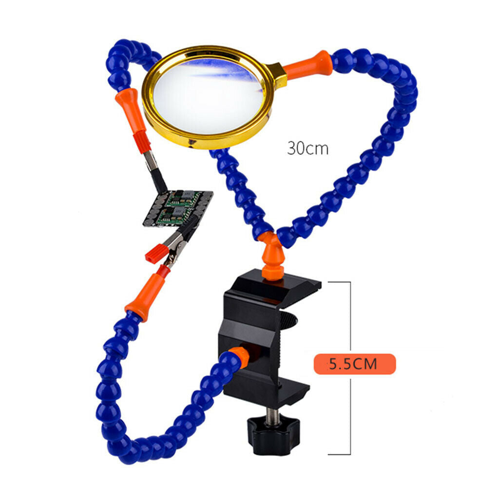 3 Arms Soldering Stations Desk Clamp Set w/ Alloy Base w/ Magnifying Lens