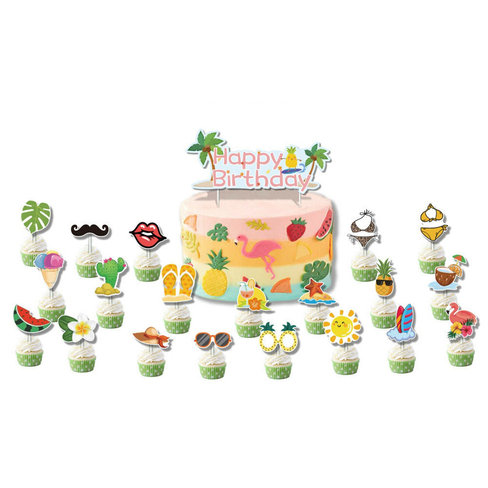 Tropical Balloons Garland Set with Tropical Leaves and Pineapple Banner for