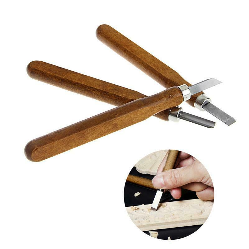 3 Pcs Wood Sculpture Tool Set Mini Chisel Steel Blades Asstorted Wooden handle