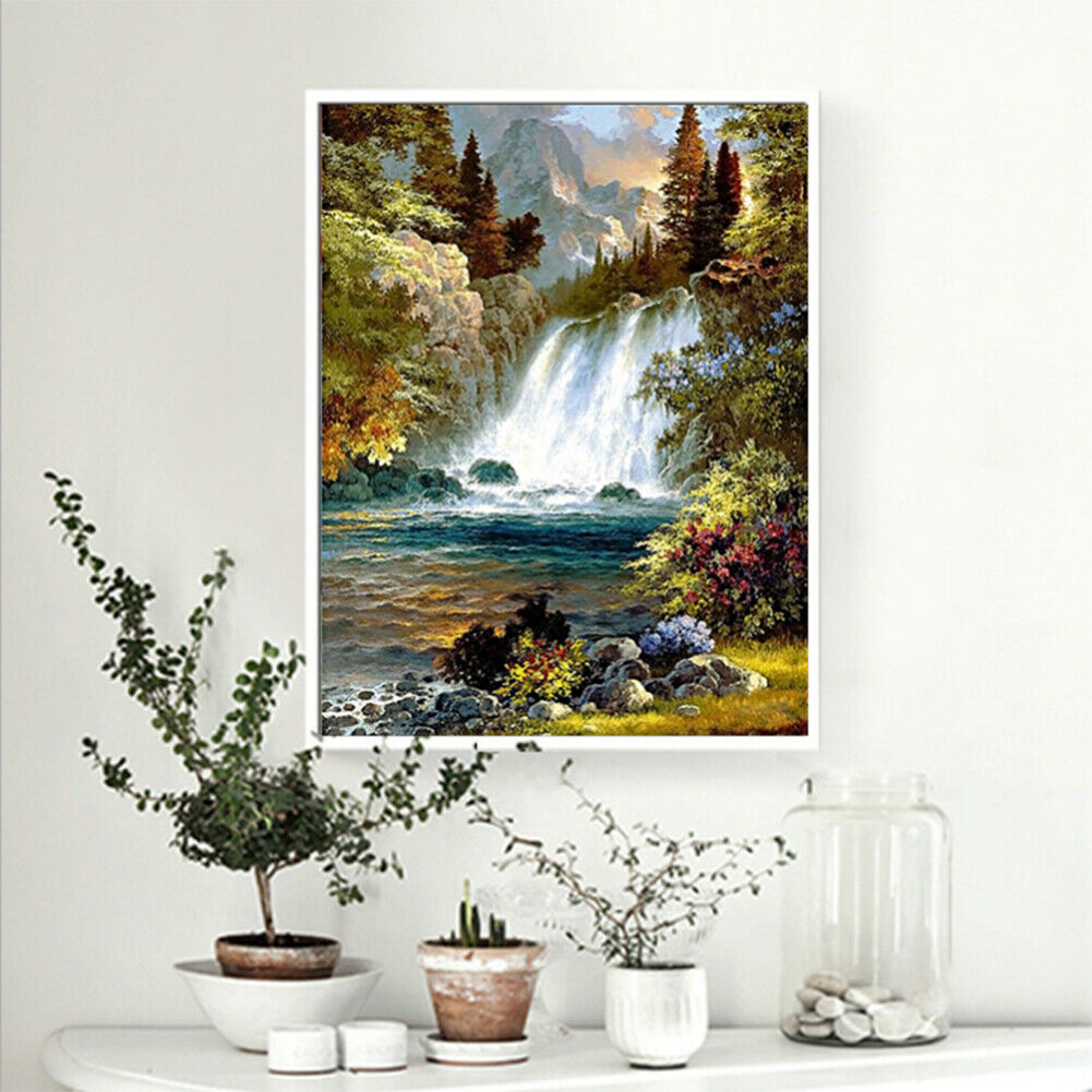Waterfall Full Drill Round Diamond Painting DIY Needlework Cross Stitch Set @