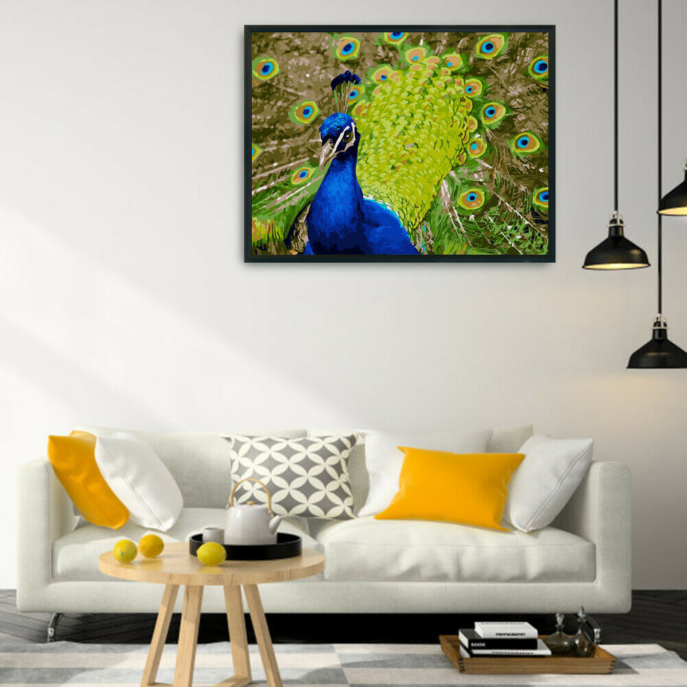 DIY Digital Painting By Numbers Peacock Frameless Canvas Picture Home Decor @