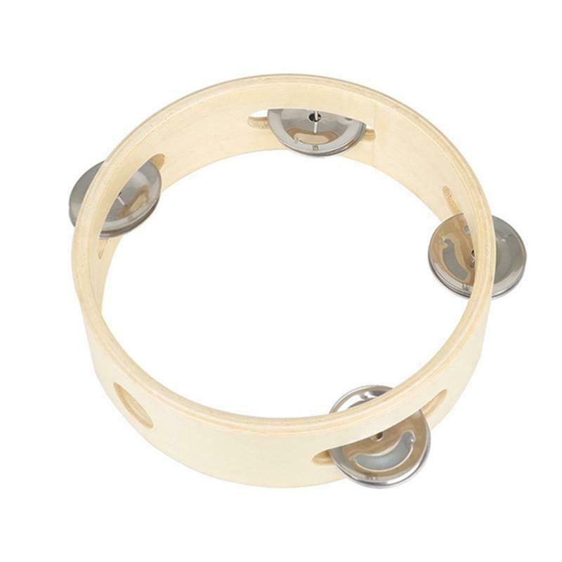 Kids 6" Hand Held Wood Headless Tambourine Bell with Metal Single Row and Wood
