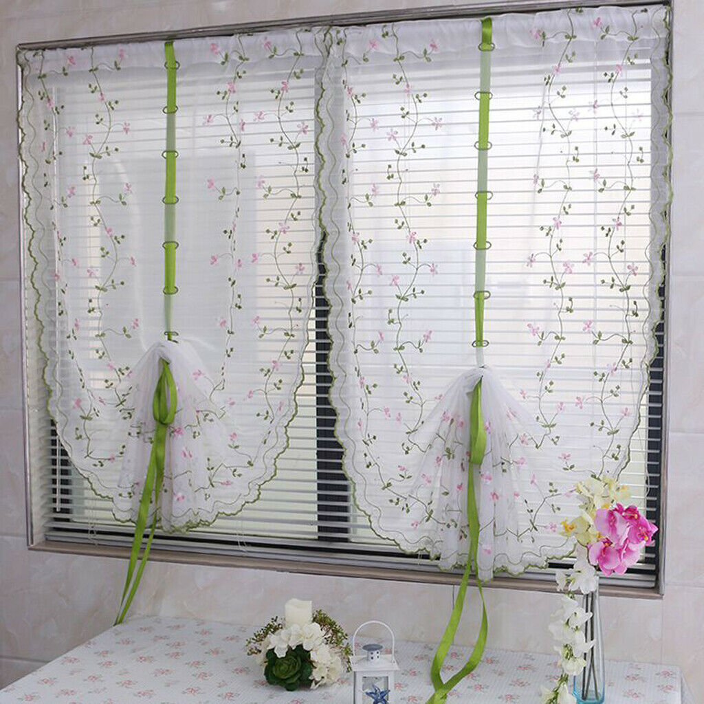 Tie Up Curtain Balloon Shades Window Treatment Valance Gauze 150x80cm