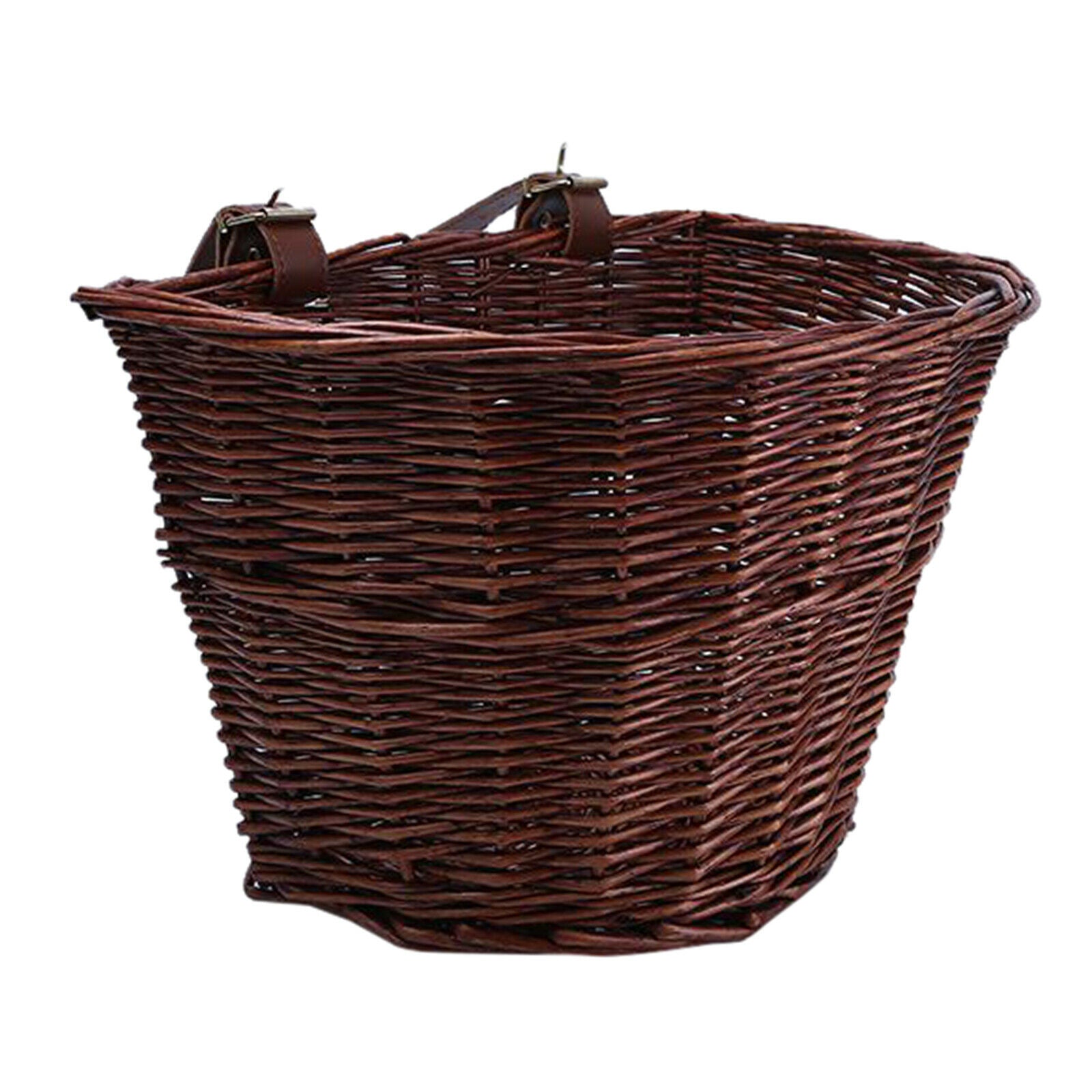 Bike Front D-Shaped Handlebar Basket Wicker Woven Tool Storage Handle Coffee
