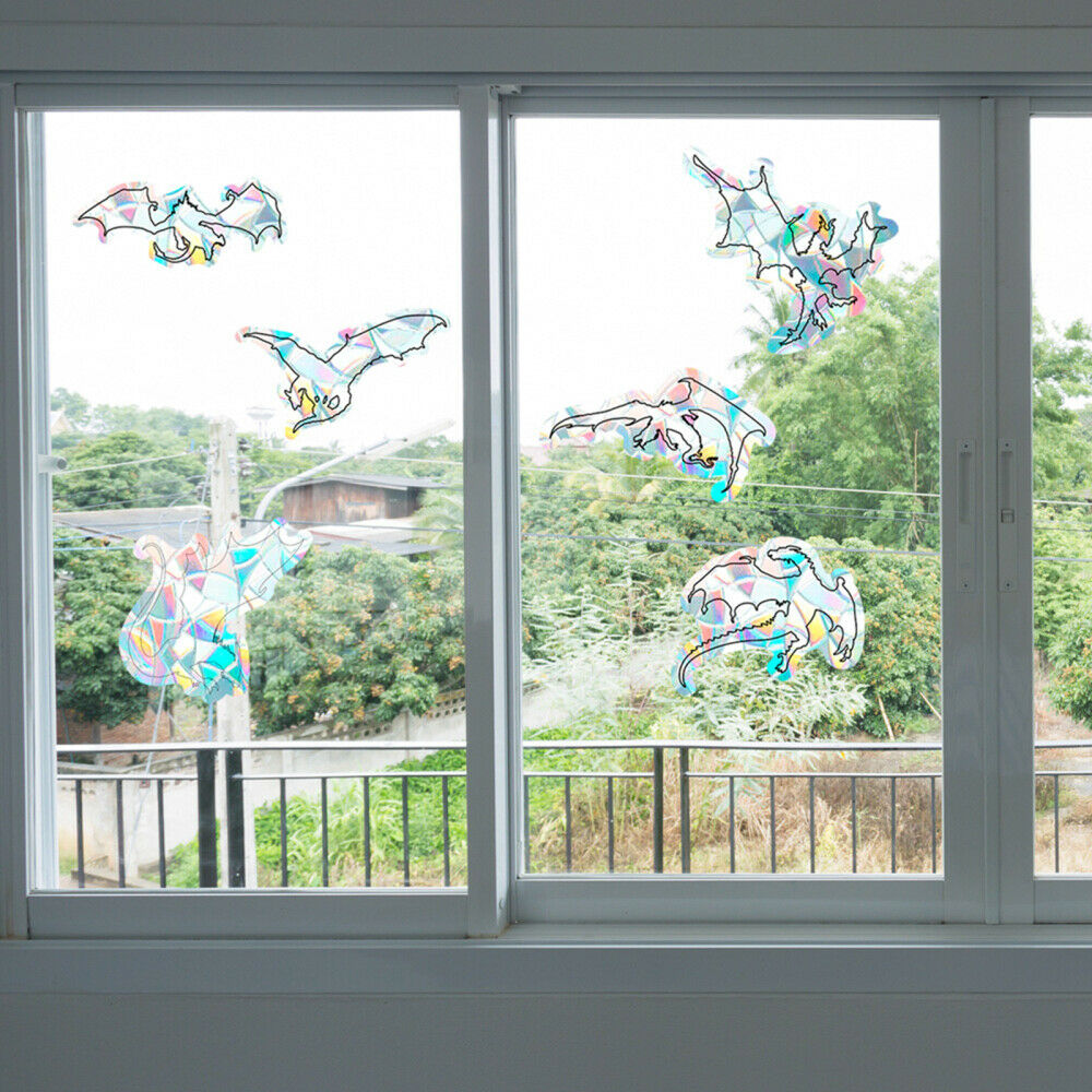 6pcs Cartoon Dinosaur Rainbow Window Wall Clings Home Decor Glass Stickers