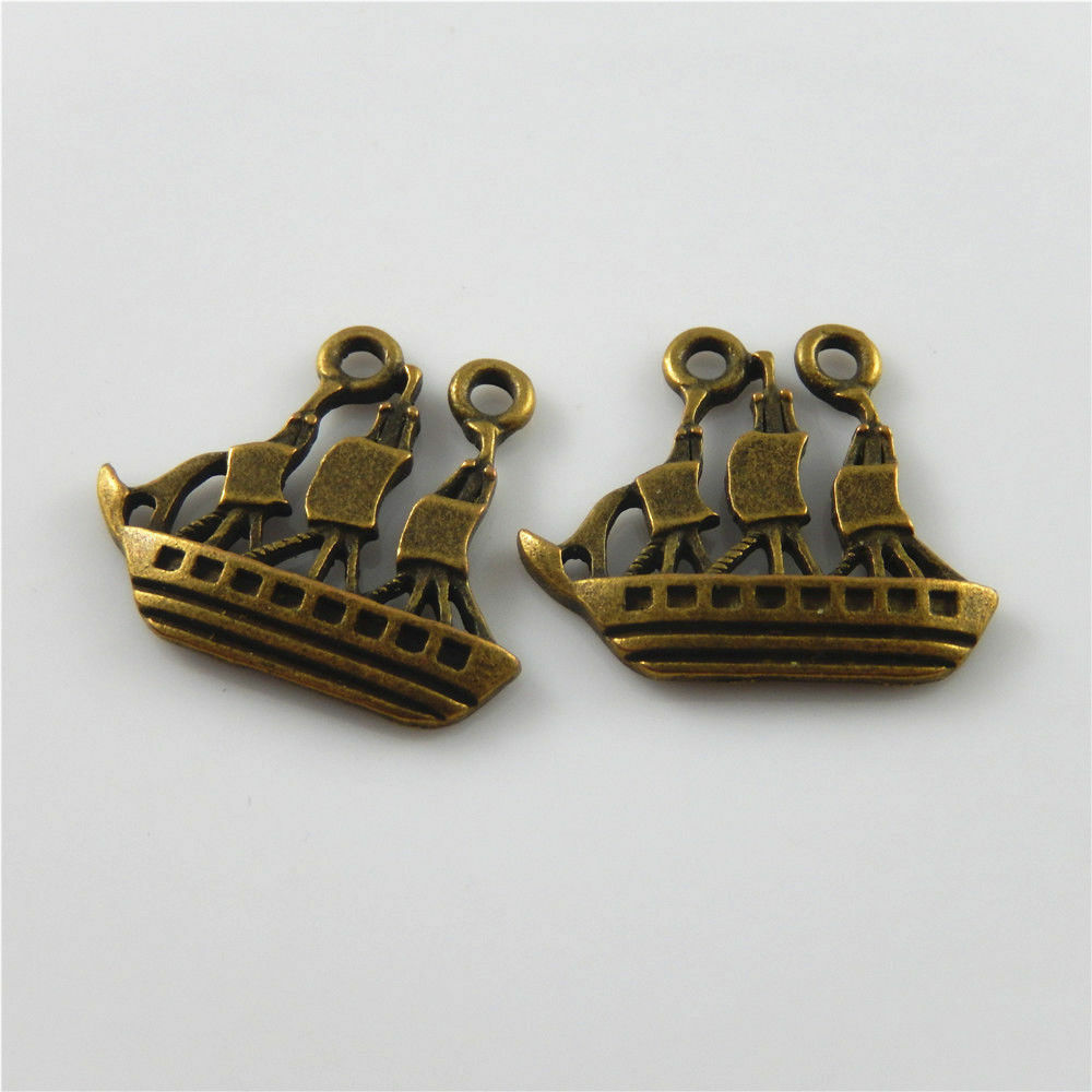 30 PCS Retro Bronze Sail Boat Pendant Alloy Ship Charm Nautical Jewelry 24*22mm