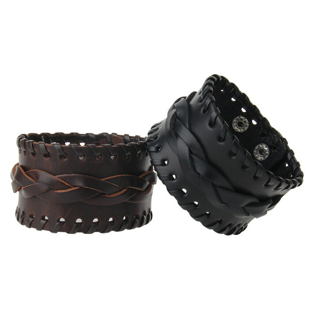 Mens Womens Wide Leather Belt Bracelet Cuff Wristband Steampunk Bangle Brown
