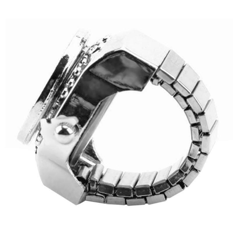 Women Dial Quartz Analog Finger Ring Watch Elastic Gift Fashion Creative Steel
