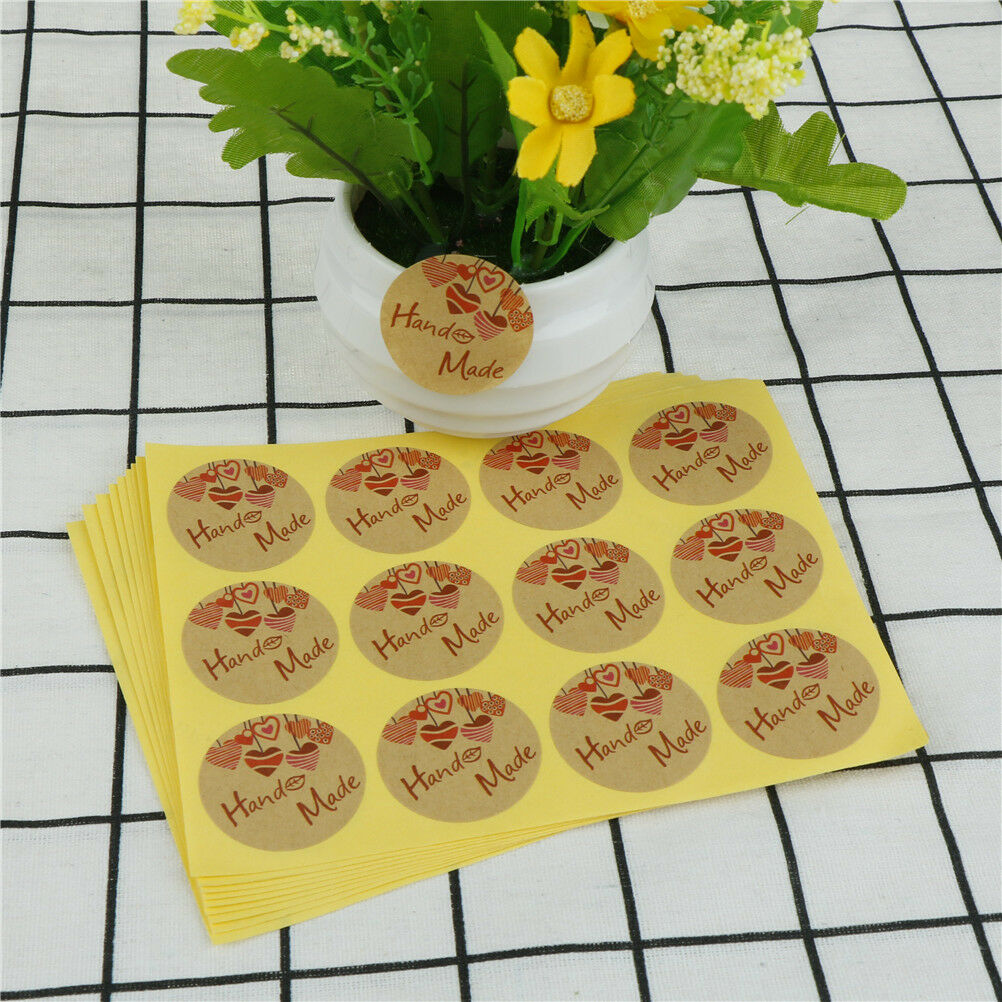 120pcs Round Hand Made Kraft Paper Seal Stickers DIY Gifts Baking Decor la.l8