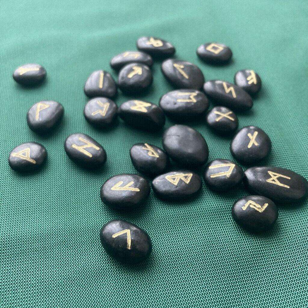 25Pcs Natural Rune Stone For Divination Energy Stones Home Decor Black