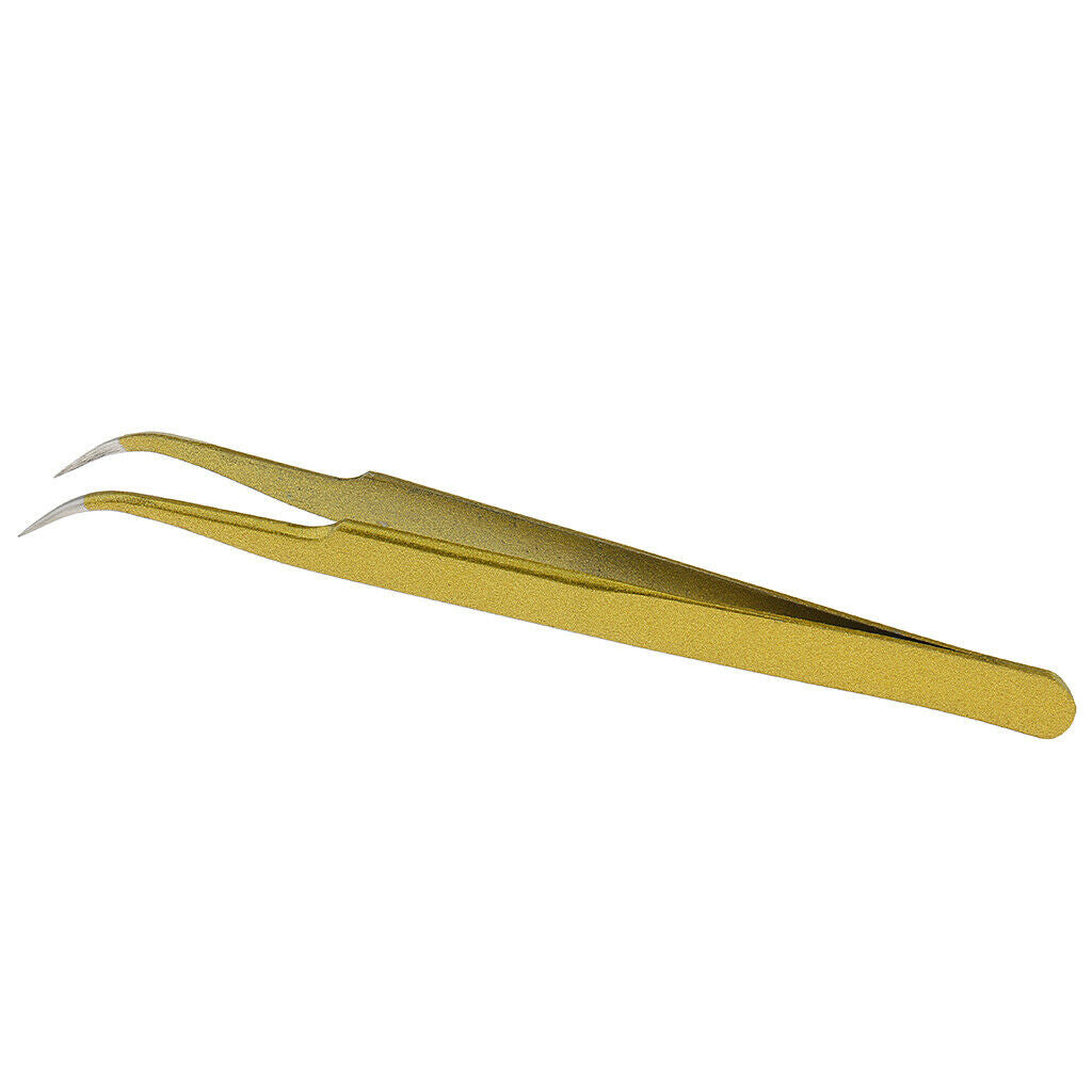 2 Pieces Curved + Right Stainless Steel Artificial Eyelash Extensions Tweezer