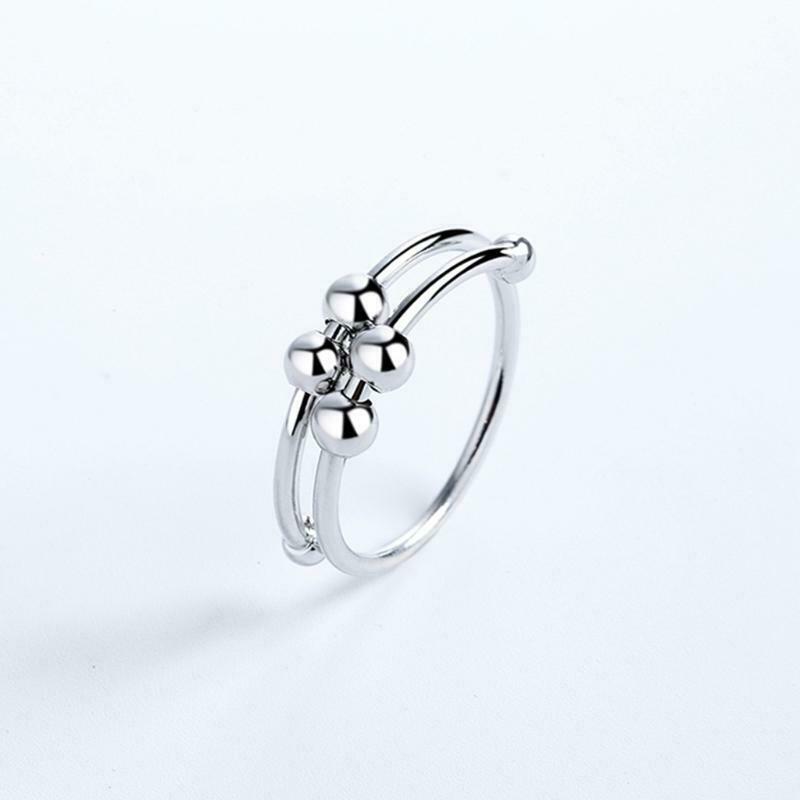 Women Rotatable Fidget Beads Rings Single Coil Beads Anti Stress Ring Jewelry