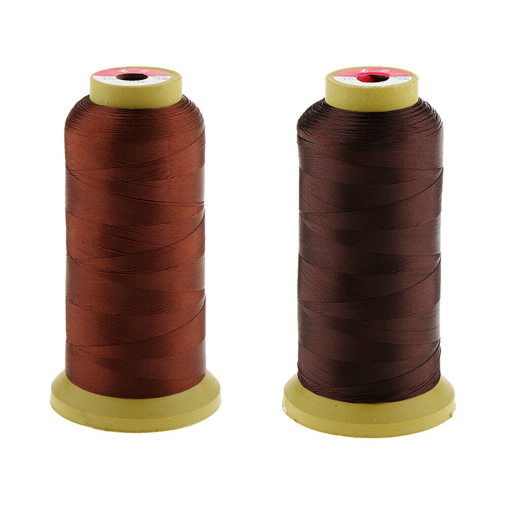 2 Rolls Red Bronze+Dark Brown Nylon Hair Weaving Thread Spool For Wig Making
