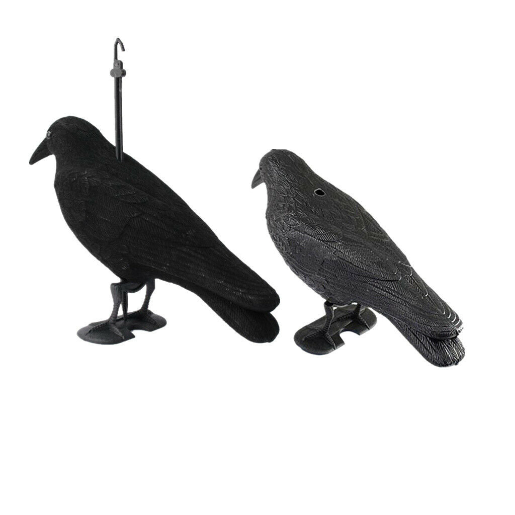 2pcs Lifelike Full Body Flocked Shooting/Hunting Crow Decoy w/ Feet & Stake
