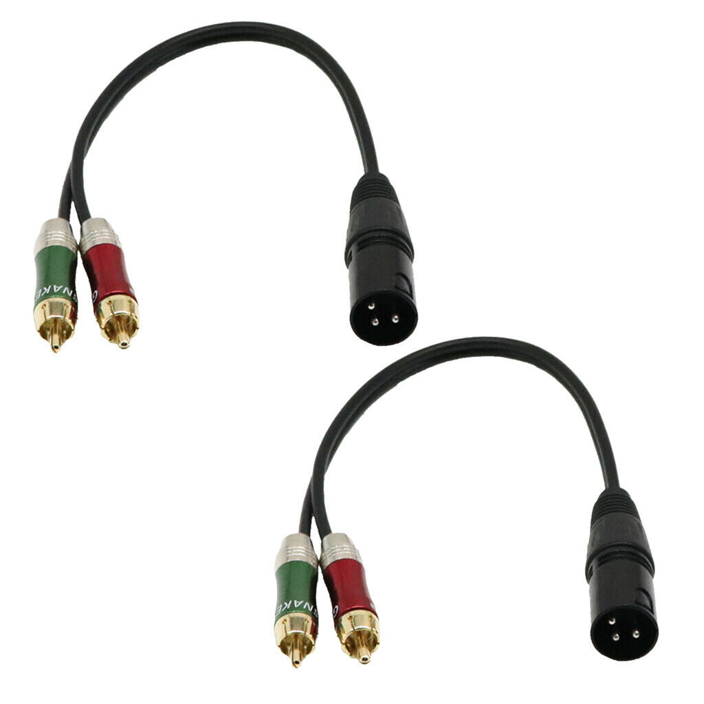 2x 1ft XLR Male to Dual RCA Male Patch Cable - 1 XLR to 2 RCA Audio Cord