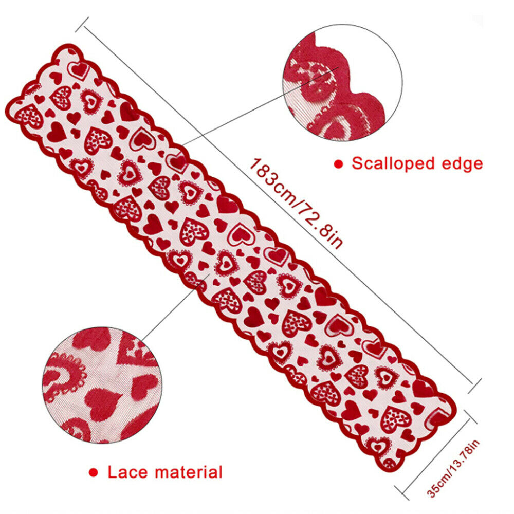 Table Runner Red Heart Printed Lacework Table Cloth Wedding Party Valentines Day