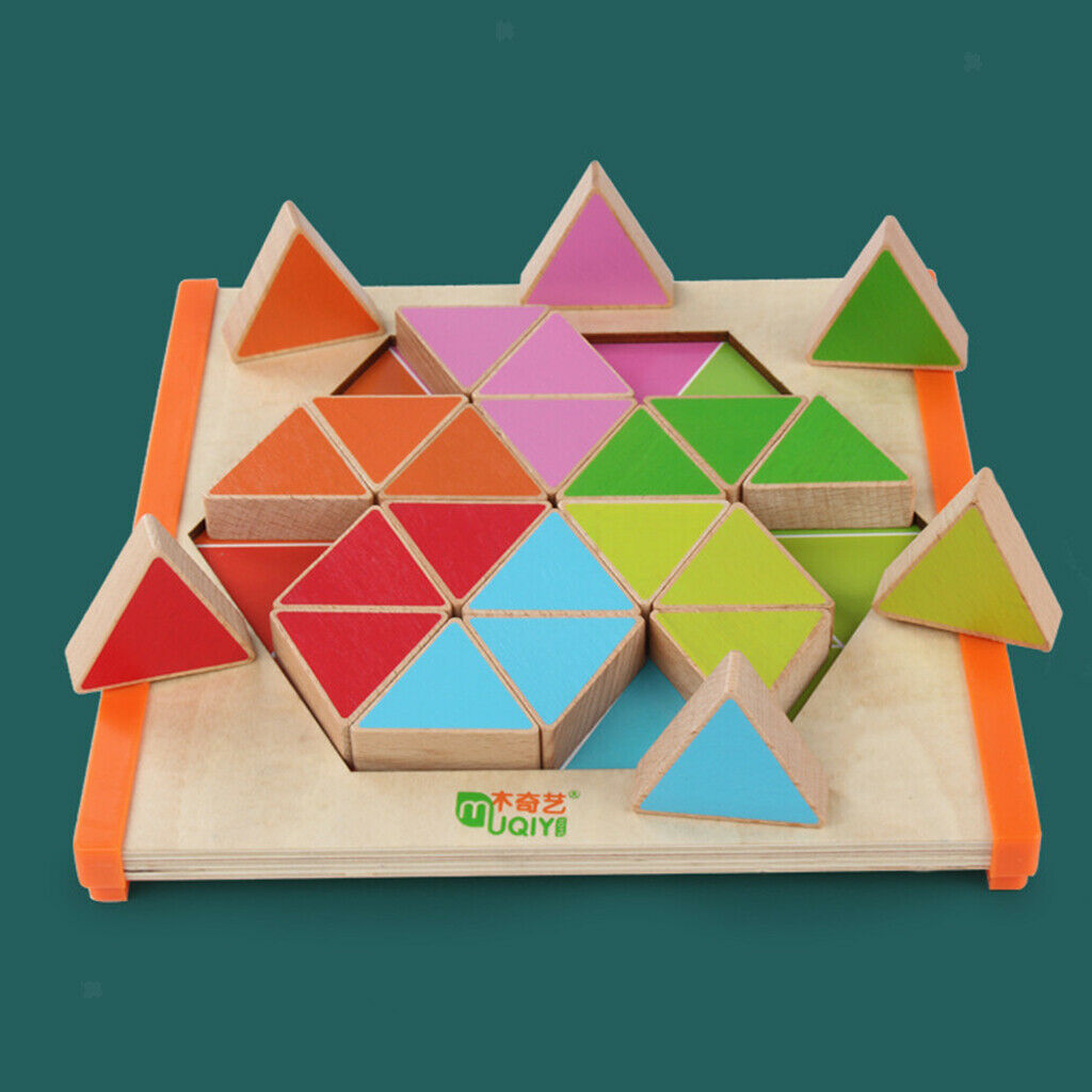 Wooden Jigsaw Puzzles, Included 24pcs Triangle Pieces and 1 Jigsaw Board, Color