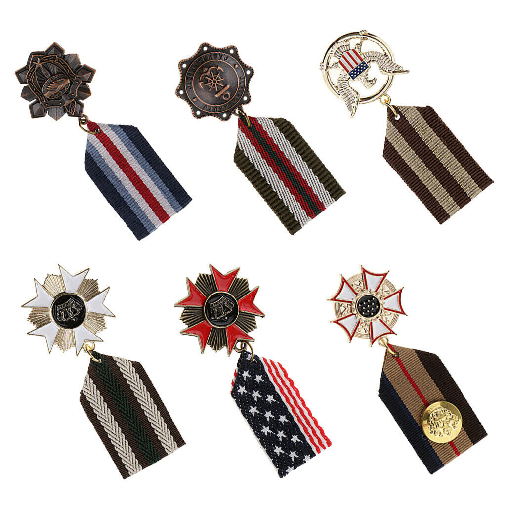 6 Pieces Geometric Medal Pendant Badge Fabric Uniform Brooch