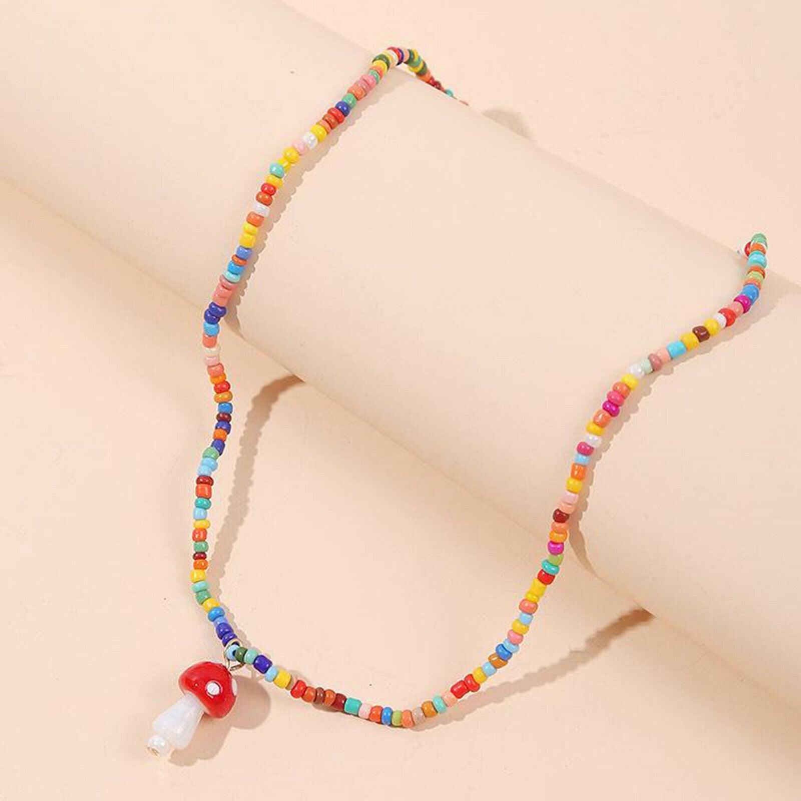 Cute Creative Colorful Beads Chain Mushroom Pendant Dangle Jewelry for Girls