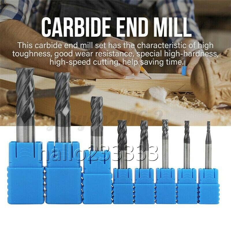 9Pcs 1-12MM HRC50 HSS Straight Shank 4 Flute End Mill Cutter CNC Drill Bit Tool