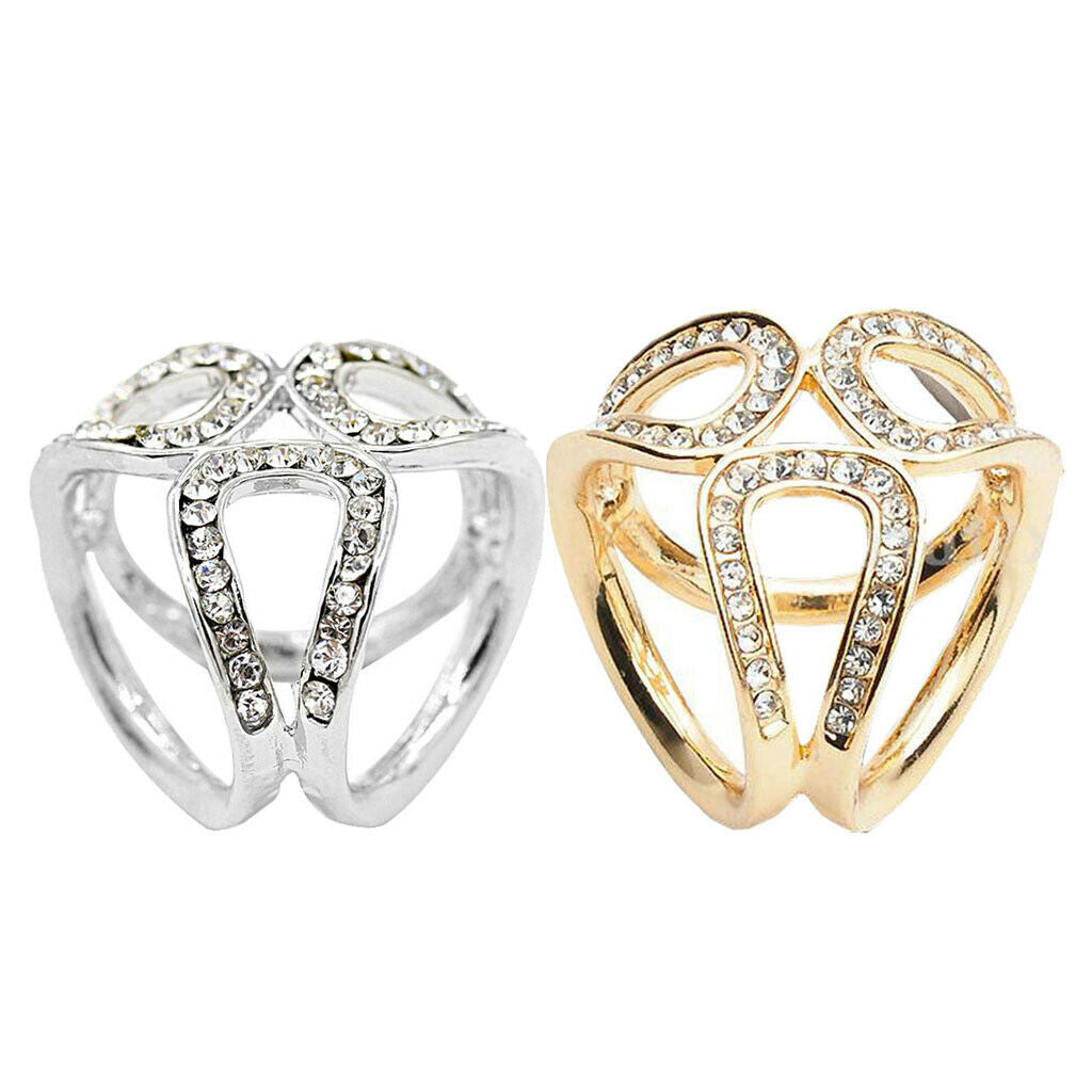 2x Ladies Rhinestones Silk Scarves Ring Buckle Wrap Holder Slide Clip Clasp