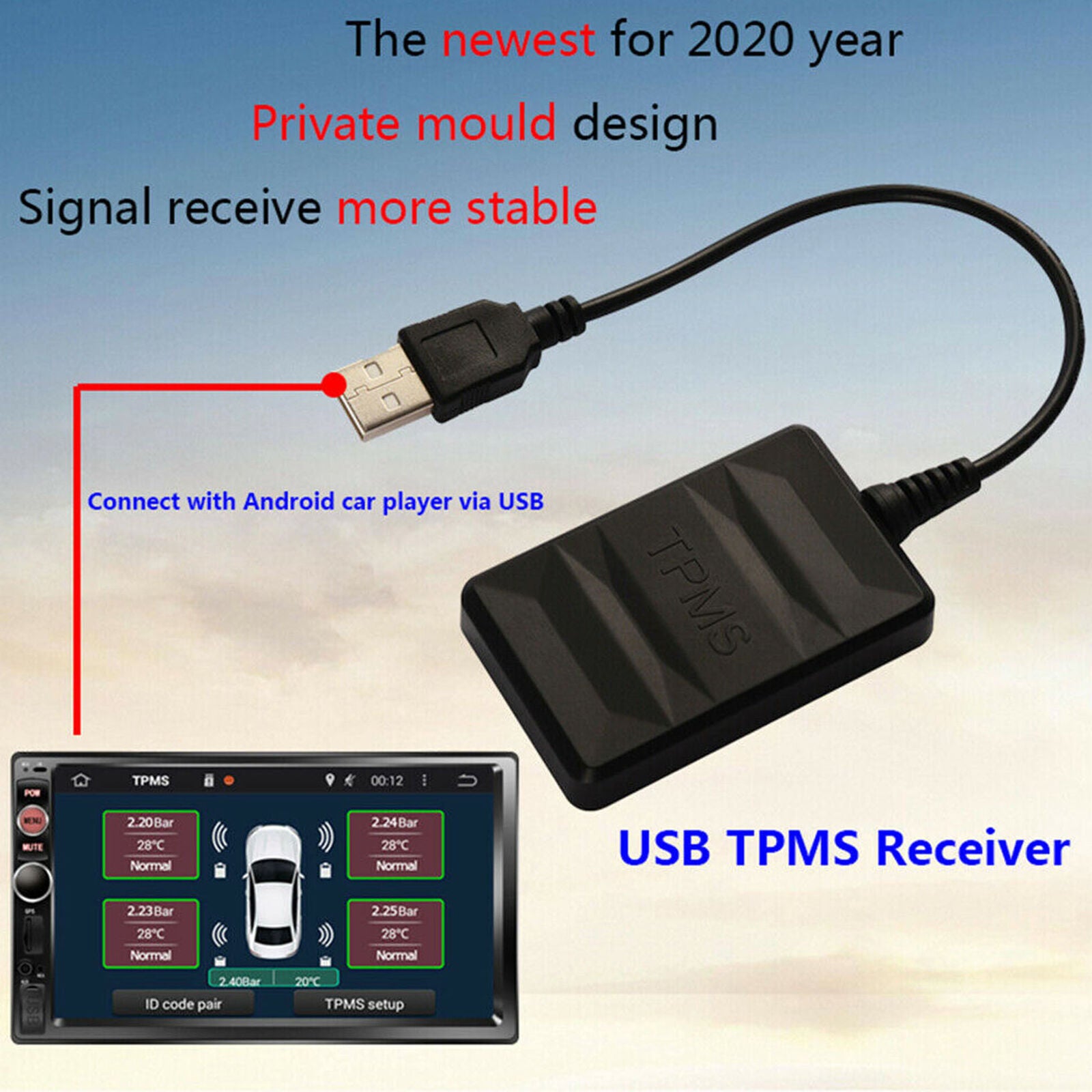 TY06N USB Android TPMS External Sensor Car Tire Pressure Monitoring Alarm System