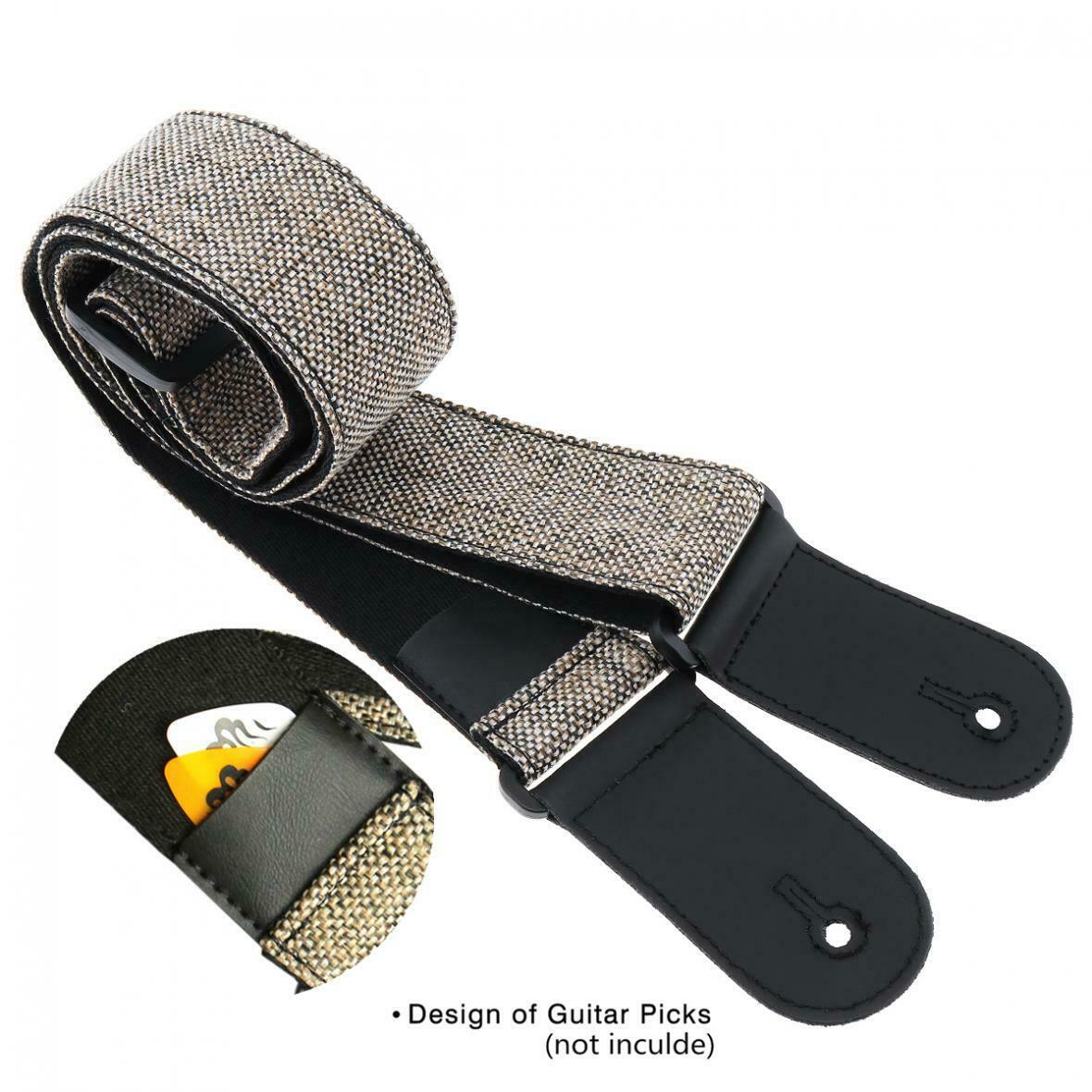 Guitar Strap PU Leather Head Cotton&Linen Double Fabric with Plectrum Pocket
