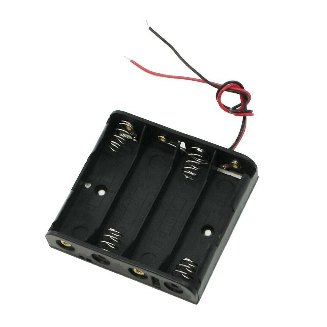 Black Plastic Storage Case 4 x 1.5V AA Battery Holder Wire Leads V1J6J6