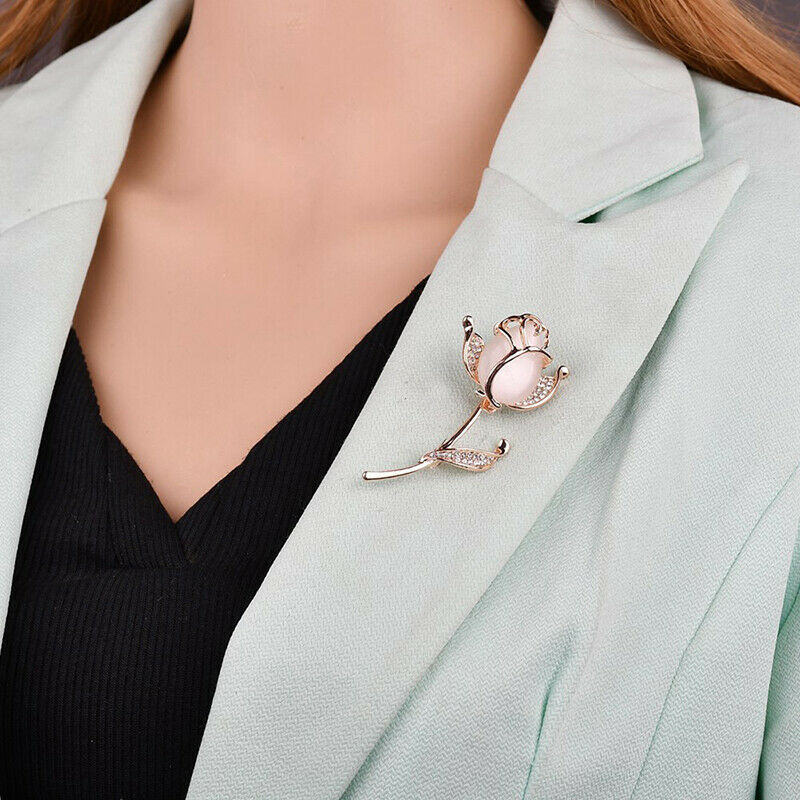 Rose Flower Brooches for Women Tulip Fashion Pin Elegant Rhinestone Broo.l8