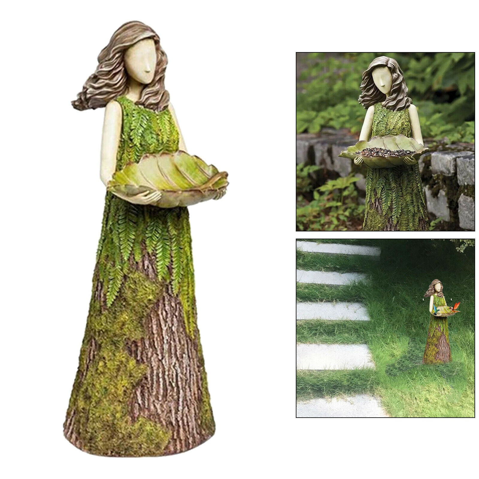 Sherwood Fern Fairy Statuary with Bird Feeder Statues Art Ornament Crafts