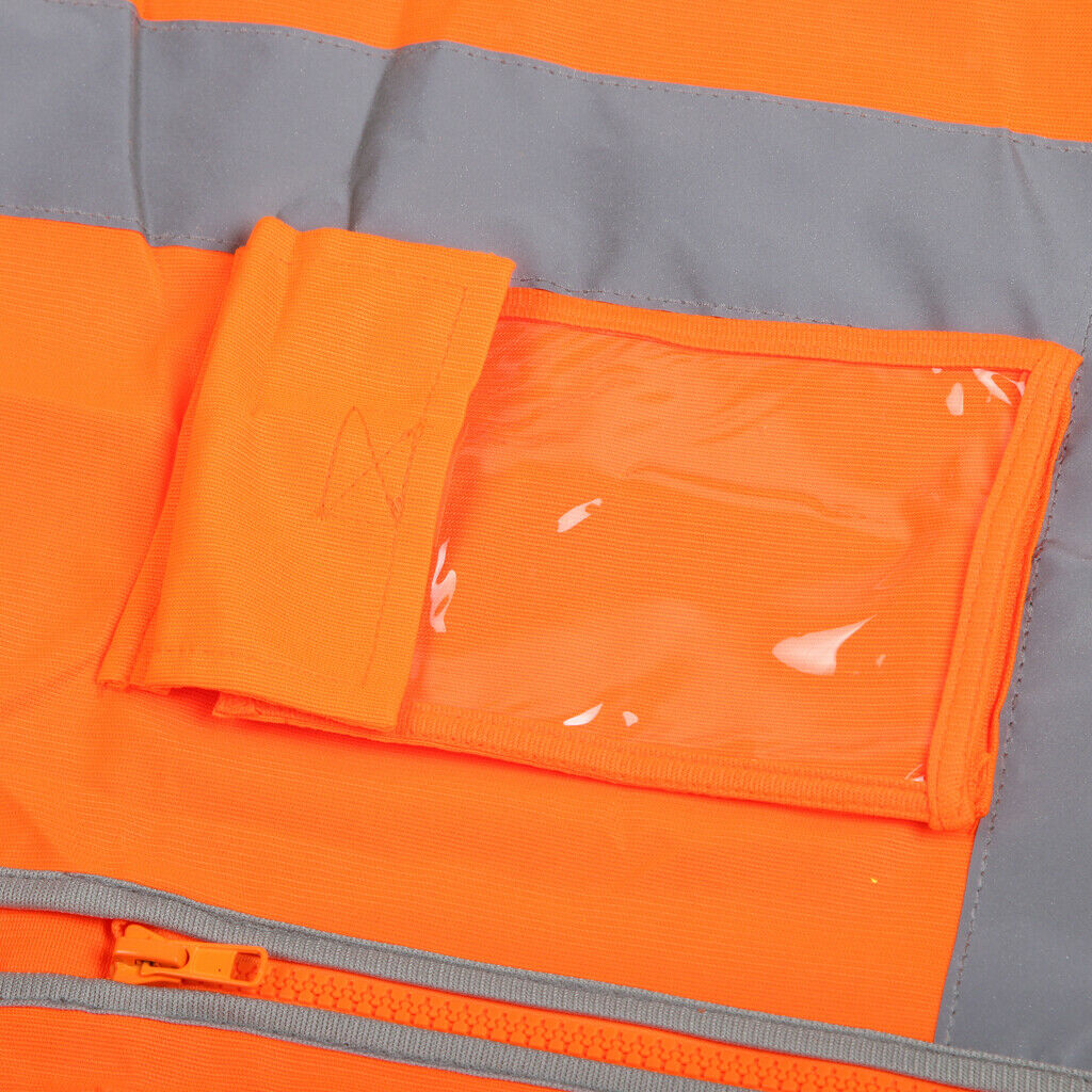 Hi-Vis Safety Vest With Zipper Reflective Tape Jacket Waistcoat Orange