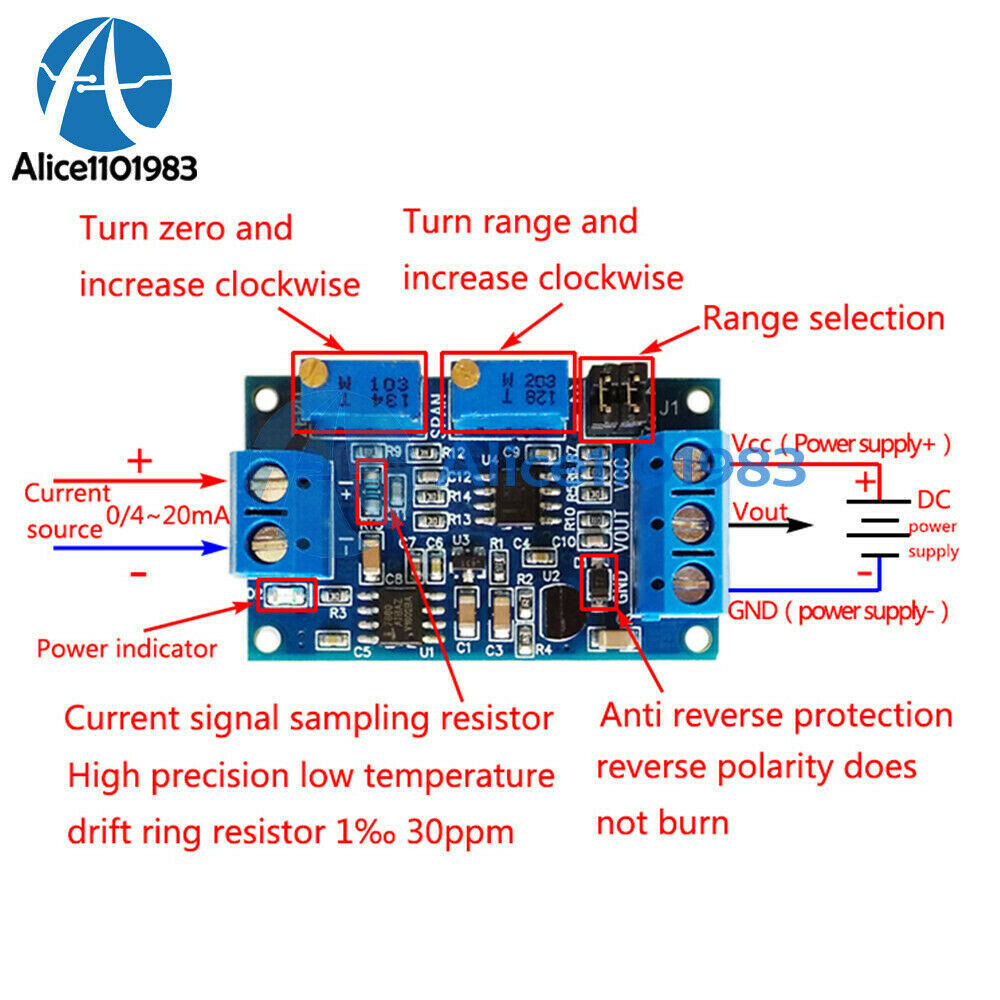 Current To Voltage 0/4-20mA To 0-3.3V 5V 10V Transmitter Signal Converter Module