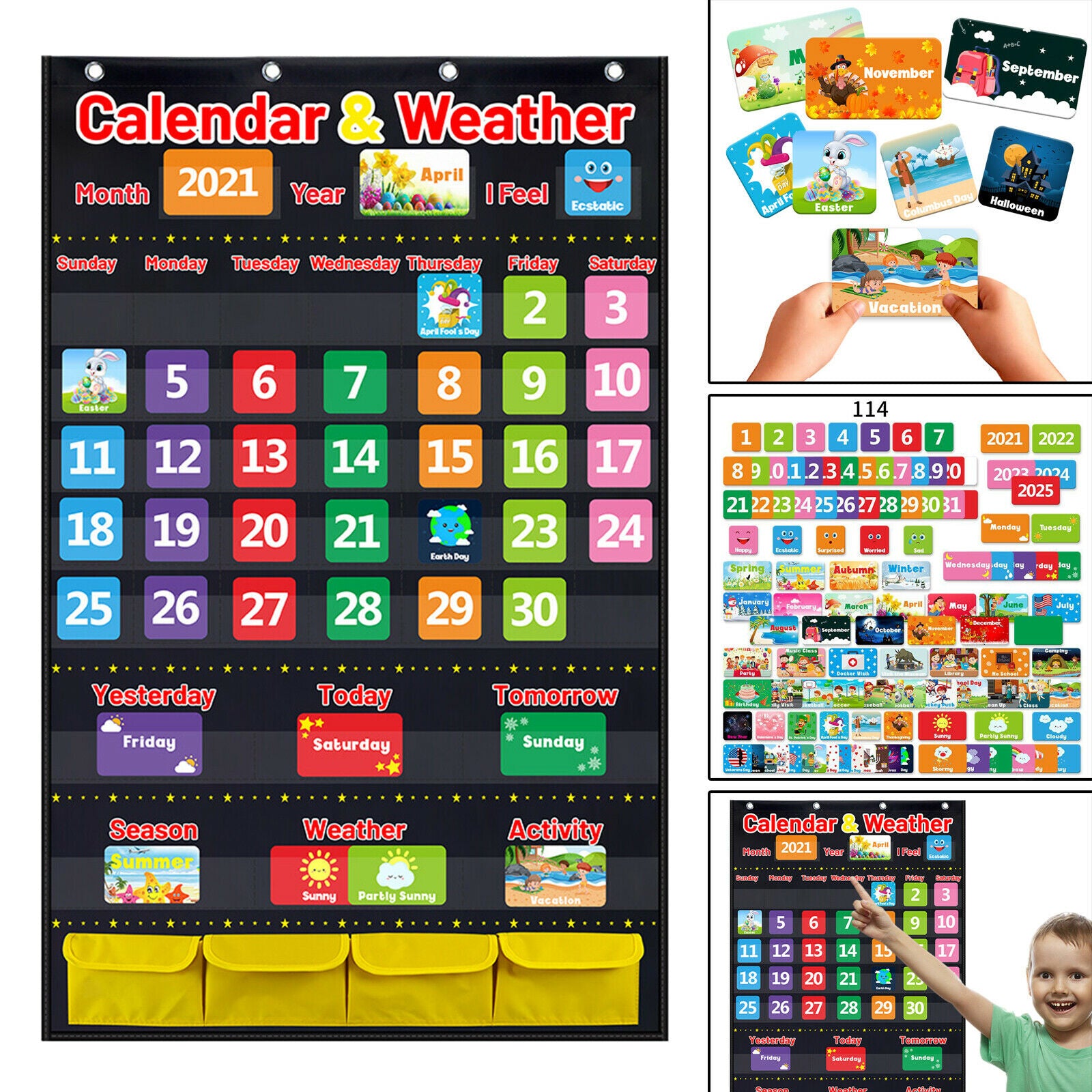 Fabric Calendar Weather Pocket Chart Activity Cards Homeschool Supplies