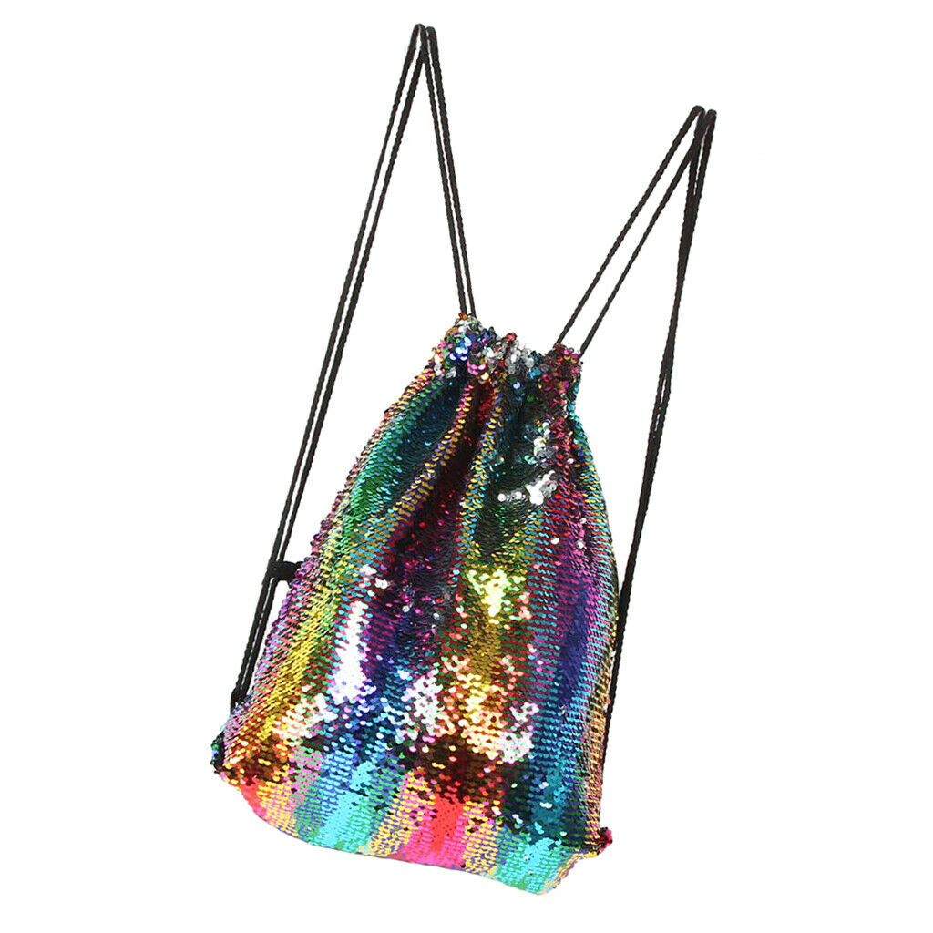 Sequin Drawstring Bag Reversible Sequin Backpack Glittering Shoulder Bag