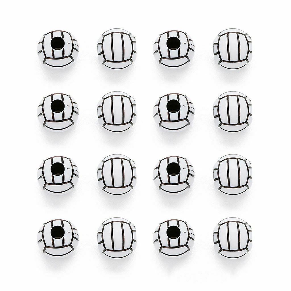 50 pieces volleyball design round acrylic loose beads decorative beads