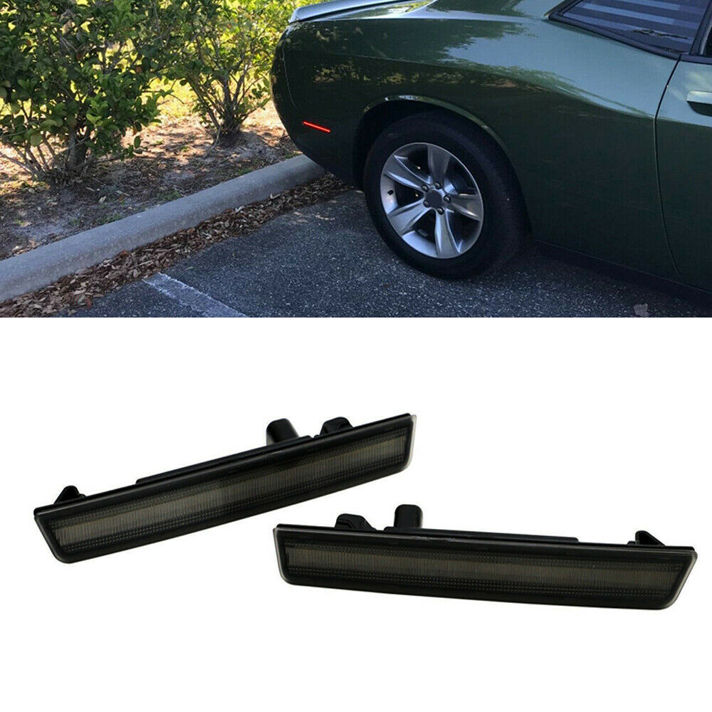 2x Smoke Lens Led Rear Bumper Side Marker Lights For Dodge Challenger 2015-2021