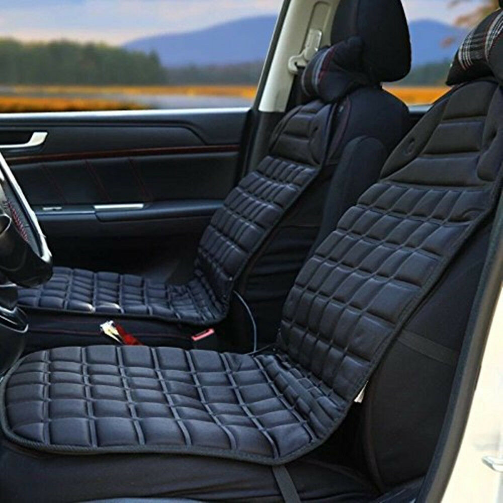 2Pc 12V Auto Car Heated Seat Cover Cushion Comfort Relax Heater Warmer Pad Black