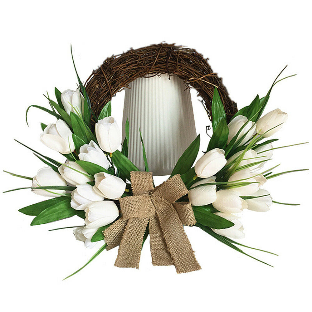 Artificial Wreath White Tulip Garland Rattan Flower Wedding Home Wall Decor DIY