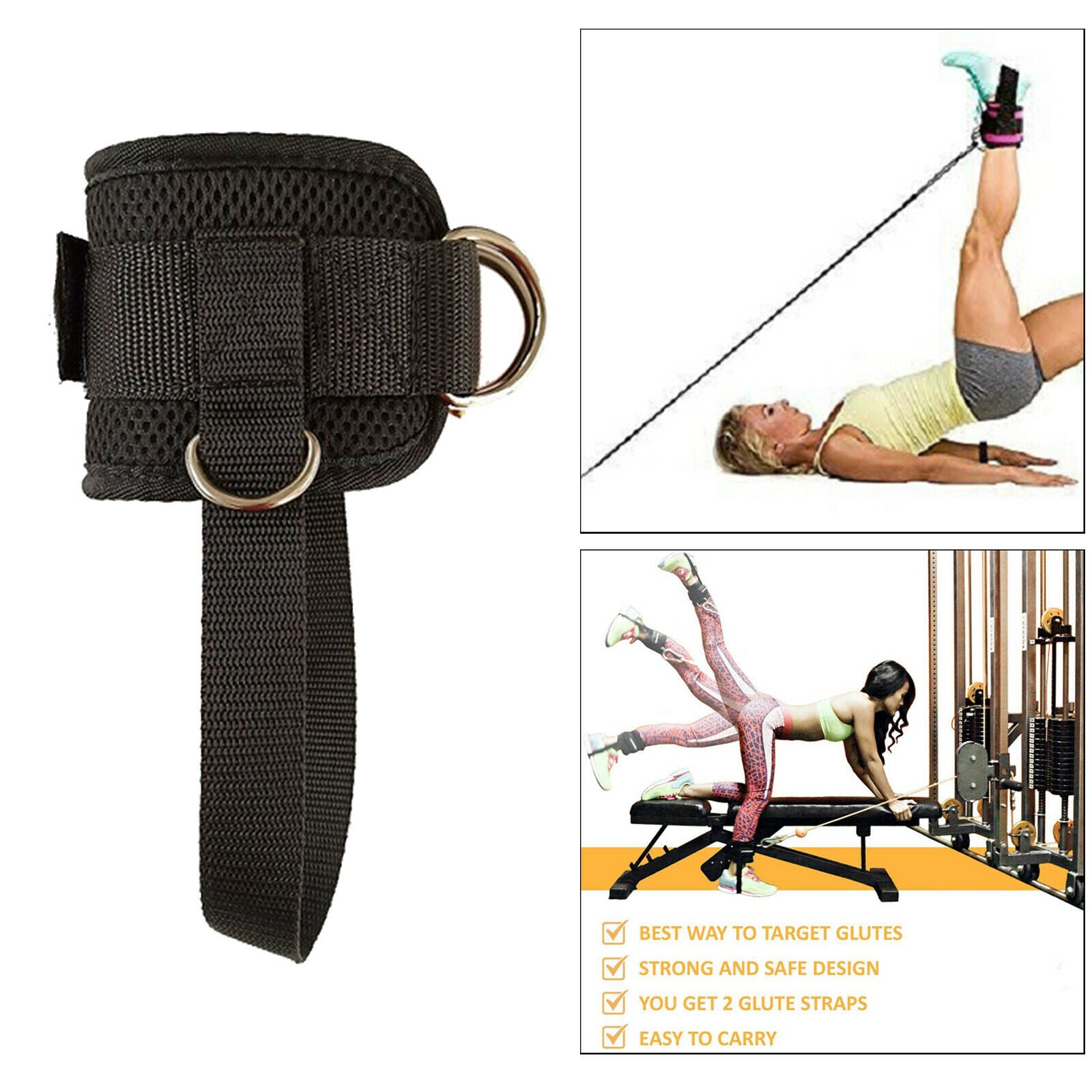 Gym Ankle Strap with Pedal Rope Adjustable D-Ring Ankle Cuff Glute Workouts