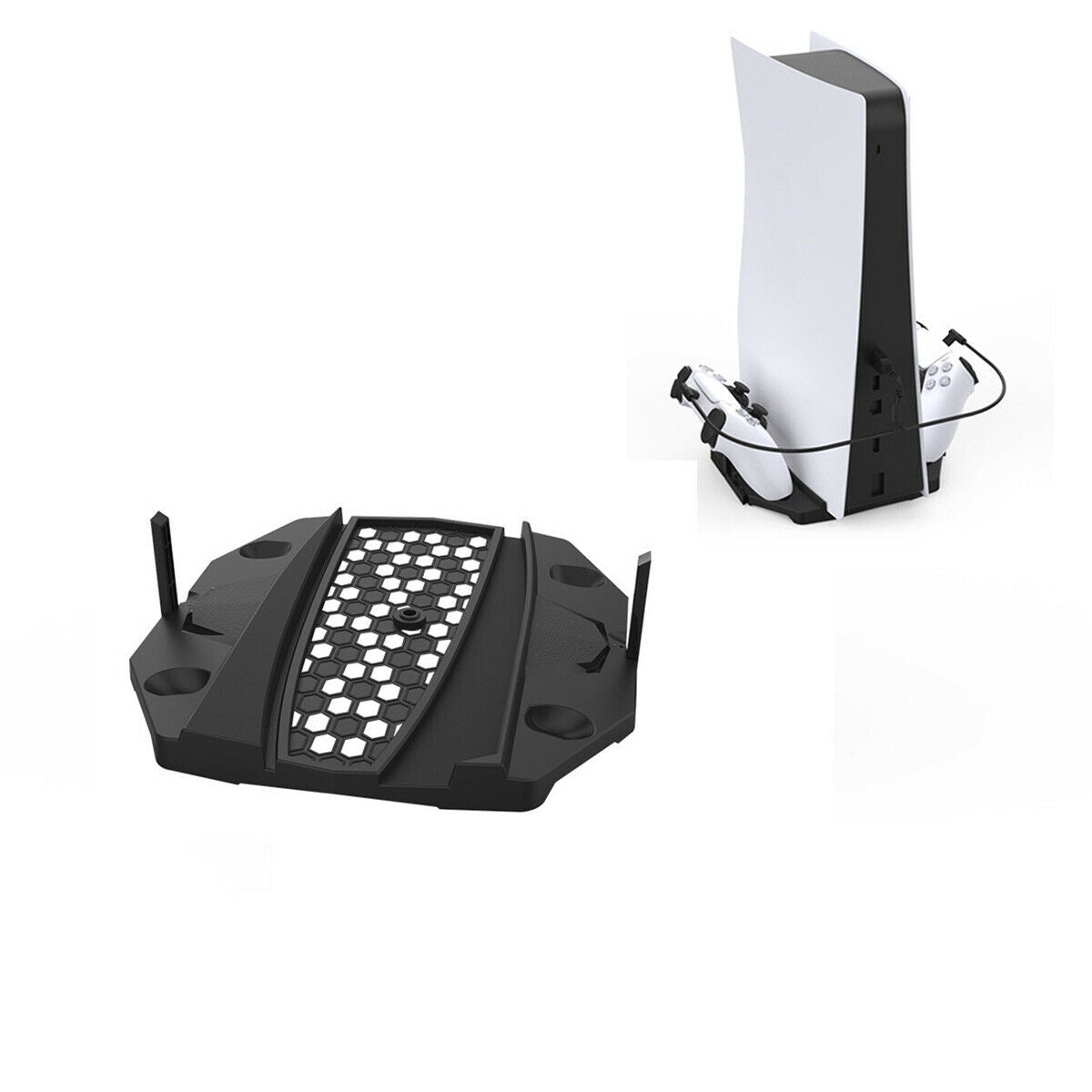 For PS5 UHD/DE Host Vertical Stand Double-head Charging Station Base Set Black