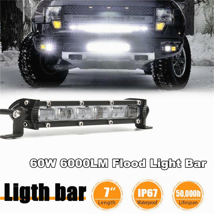 -XN7" 60W 6000K White  LED Off Road LED Work Light Bar 6D Flood Beam Fog Light