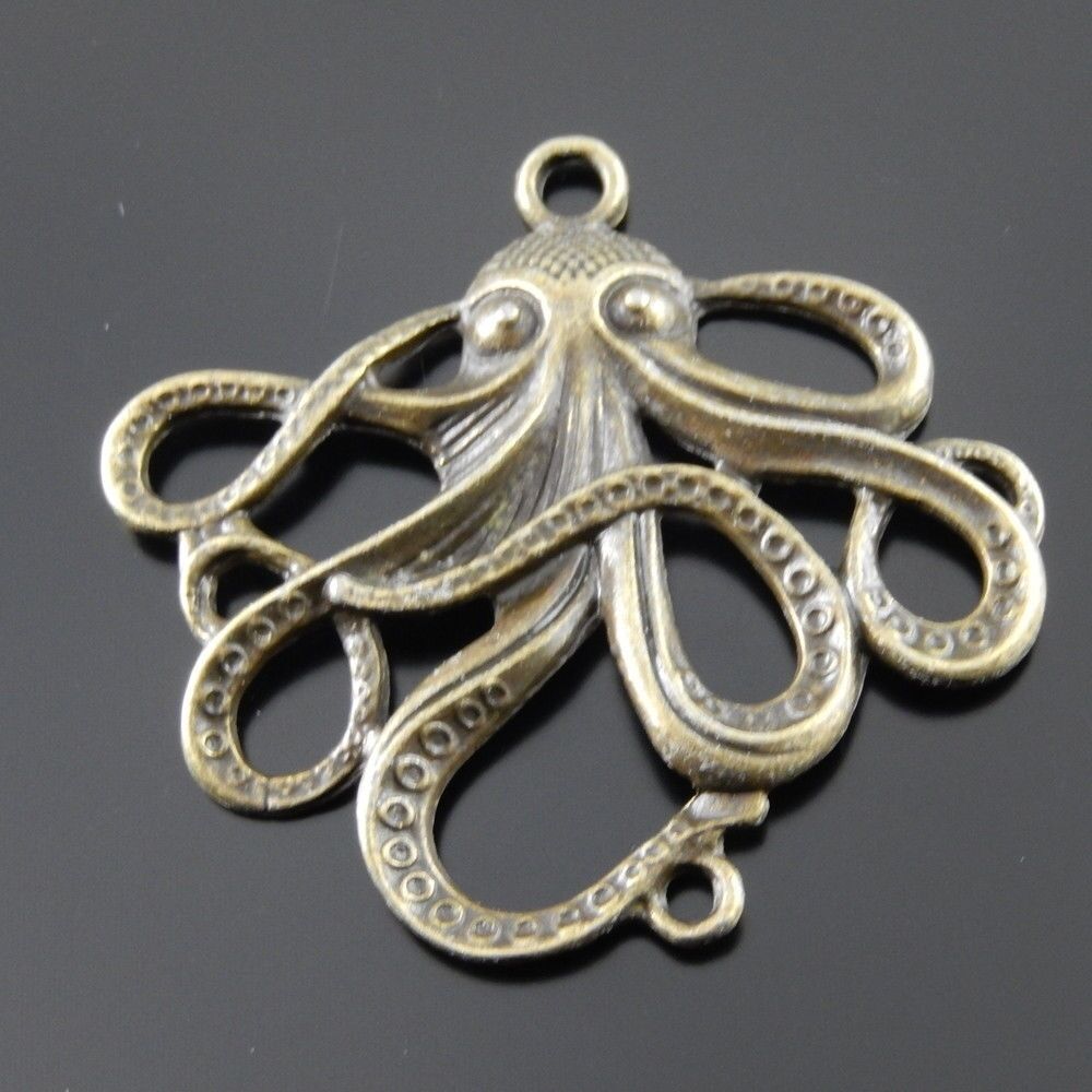 6 pcs Antiqued Bronze Octopus Alloy Charm Pendant Jewelry Art Craft 50*40*4mm