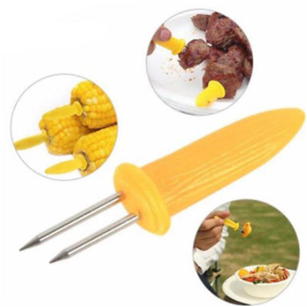 10PCS Lovely Safe BBQ Kitchen Corn on the Cob Holders Skewers Prong Fork Picks