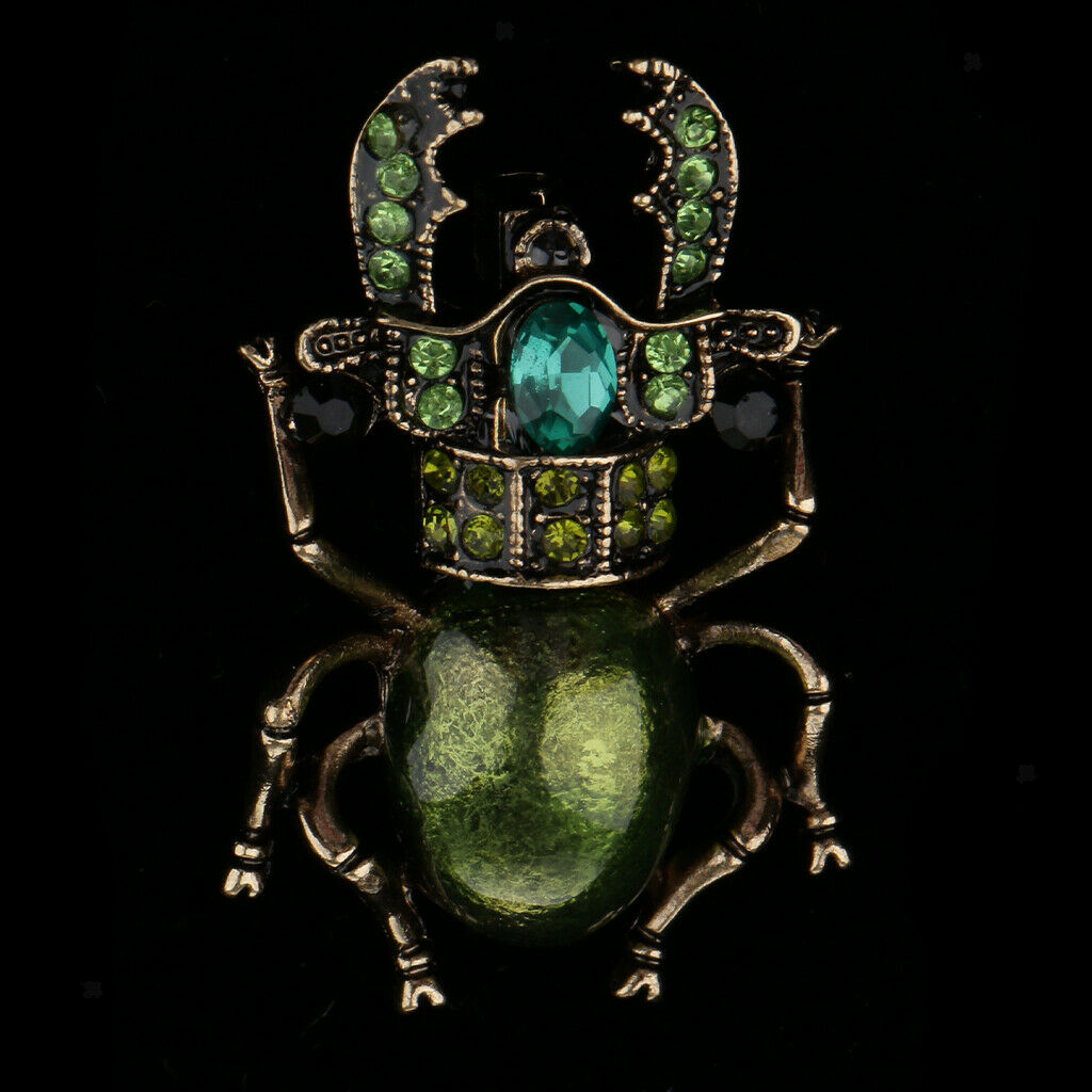 Chic Enamel Rhinestone Beetle Insect Brooch Pin Costume Jewelry  Green