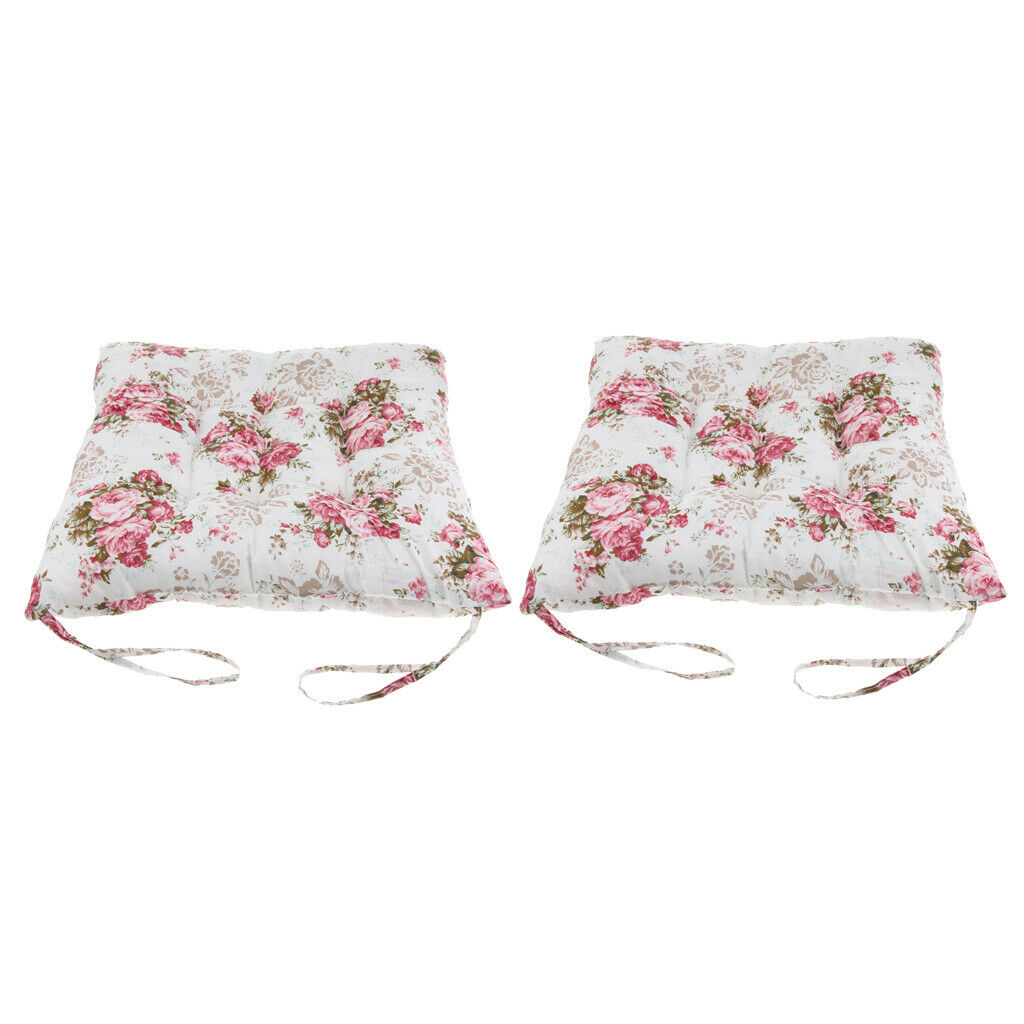 Set of 2 Solid Square Chair Pads Inner Seat Cushions Pillows with Bows