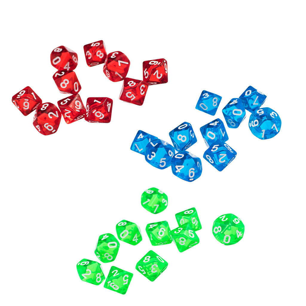 30x15mm Acrylic D10 Dice 10 Sided for DND MTG TRPG Party Games of Chance