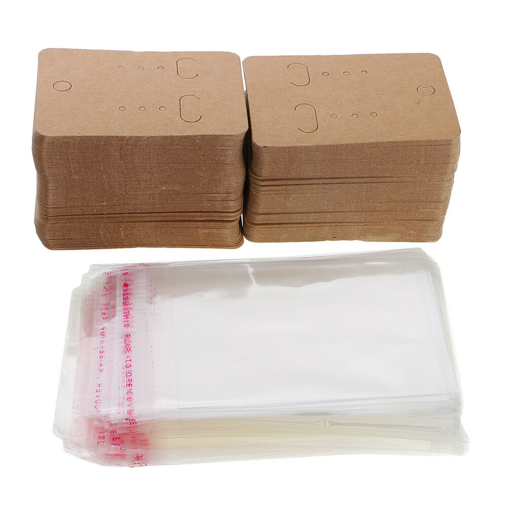 400pcs kraft paper ear hooks earring stud display cards & self adhesive bags