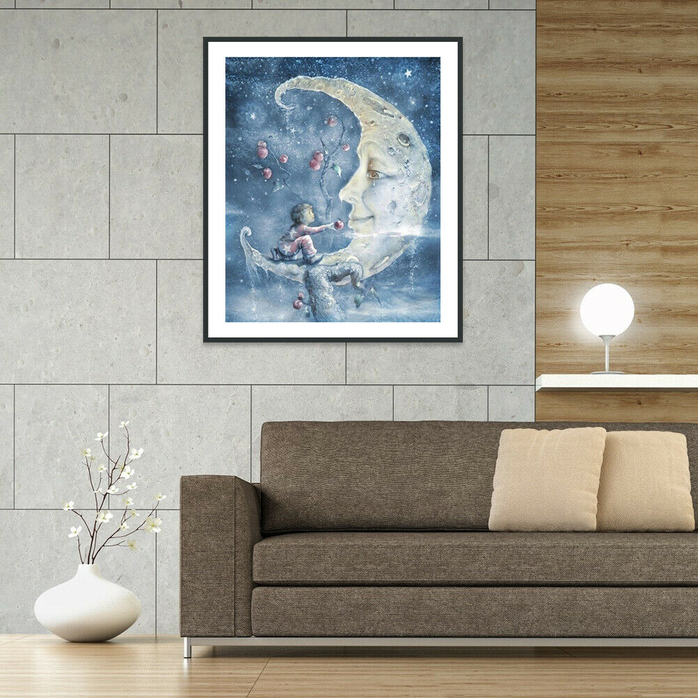 5D DIY Full Drill Diamond Painting Moon Face Cross Stitch Mosaic Craft Kit @