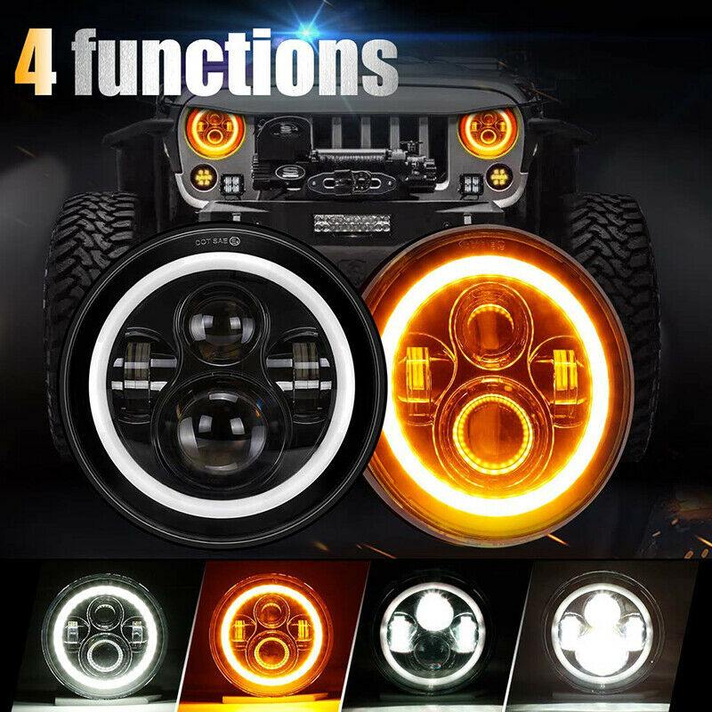 7 Inch LED Headlights DRL Hi/Lo Beam 55W 35W Ring Amber Angel EyeB'JIN VPDFAU